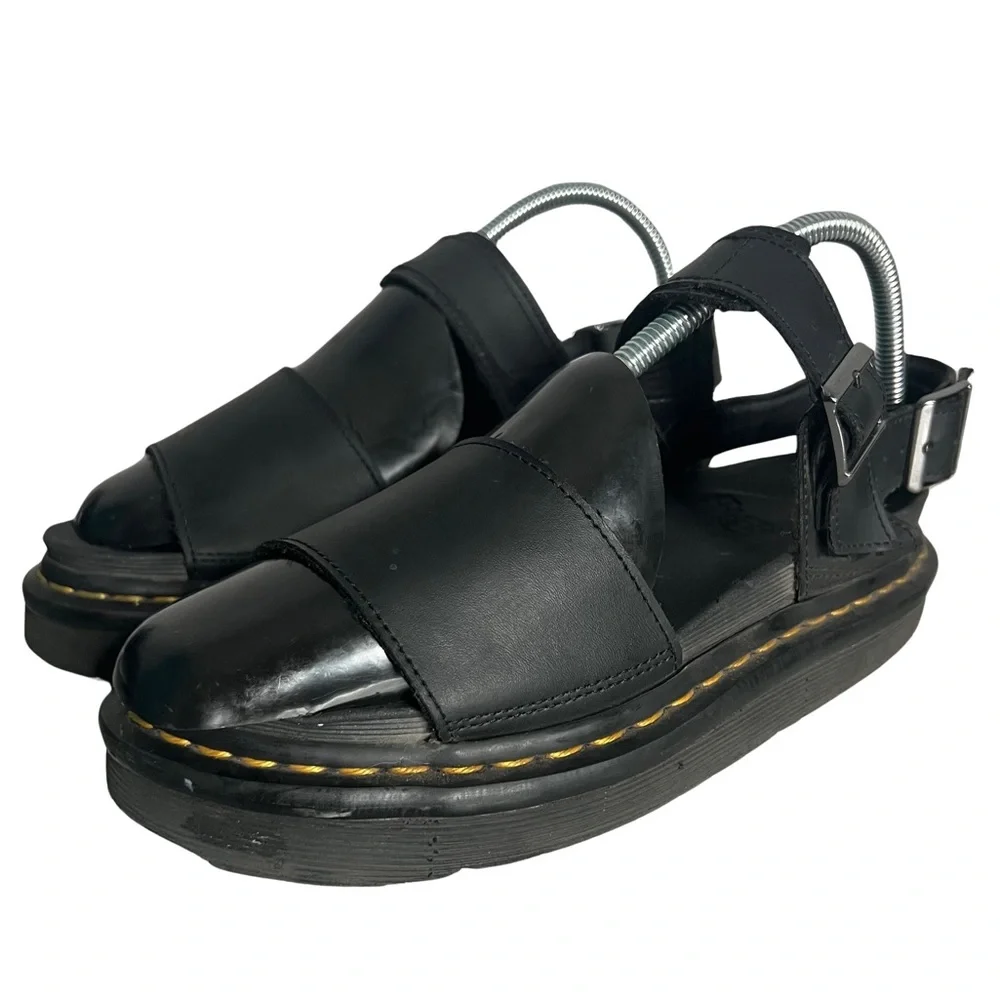 Dr. Martens Voss Black Hydro Leather Platform Sandals Shoes Open Toe Size 7 - Picture 12 of 12